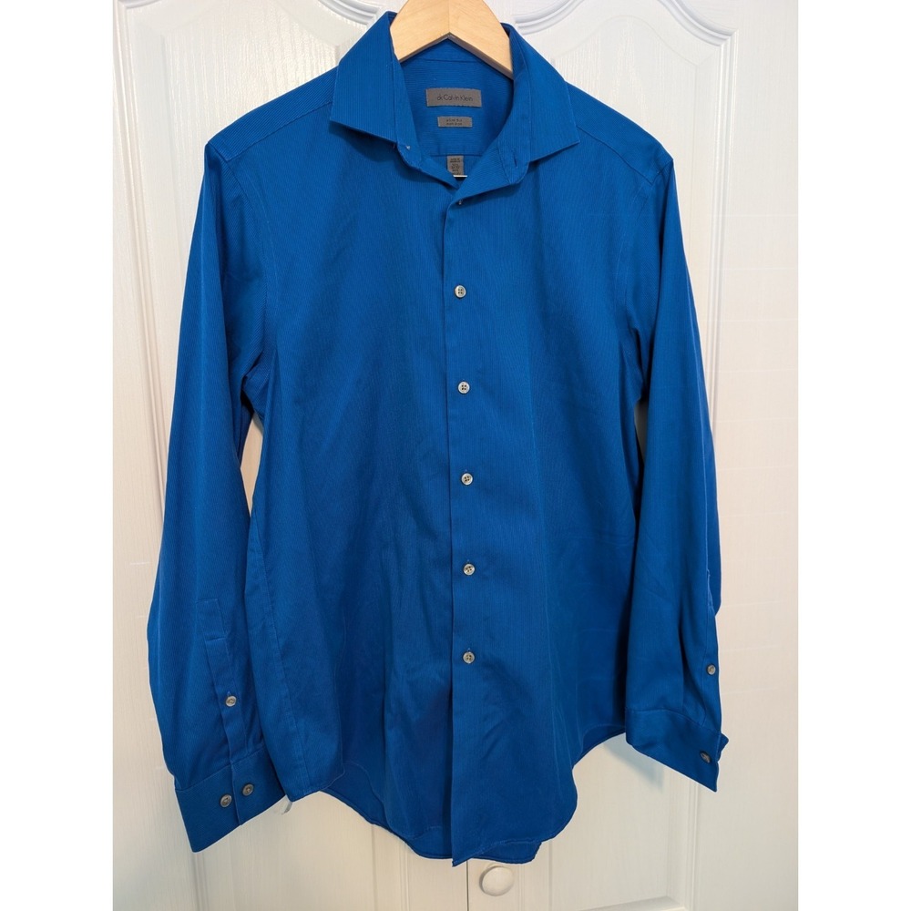 Calvin Klein Spot Blue Dress Shirt Slim Fit, Non-Iron, 15.5"/32/33M - Picture 1 of 4